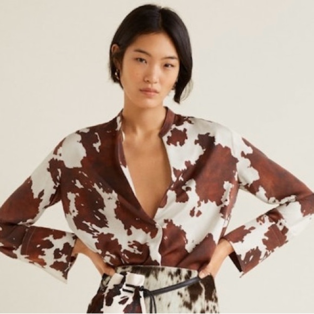 Mango MNG Cow Abstract Print Blouse L Large